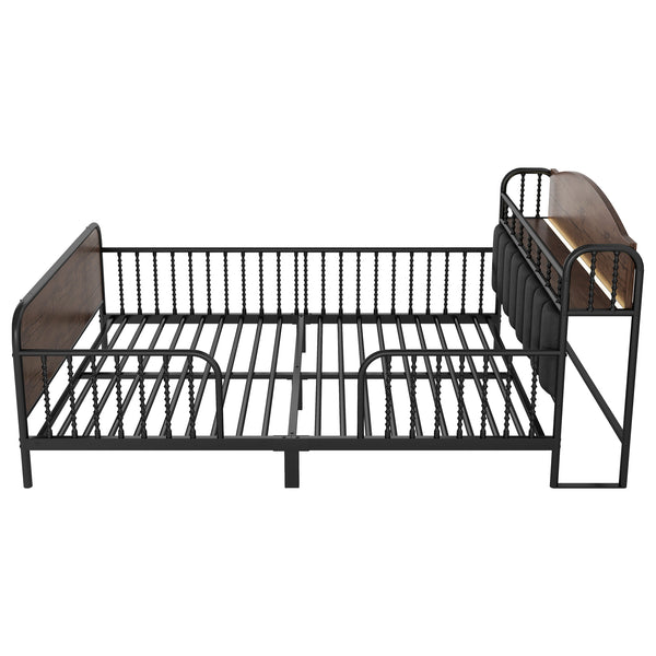 English Elm Full Solid Wood Kids Platform Bed with Guardrail, Low-Profile Durable Pine & MDF, 350LB Capacity Black 58.27 L x 16.93 W x 9.65 H W2593P337445