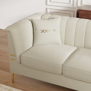 English Elm Fx-P82-Be3 - Luxurious Beige Velvet Chesterfield 3-Seater Sofa With 2 Pillows For Modern Living Spaces W576S00220