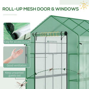 English Elm Outsunny Walk-in Lean-to Greenhouse with Pe Cover Roll-up Window and Ground Stakes W2225P217965