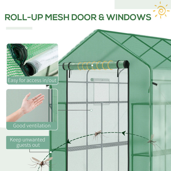 English Elm Outsunny Walk-in Lean-to Greenhouse with Pe Cover Roll-up Window and Ground Stakes W2225P217965