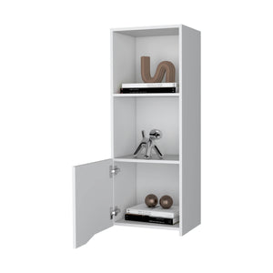 English Elm White Wall Cabinet One Door 43.3"H Modern White Floating Storage with Concealed Shelf for Living Room Decor B062P252131