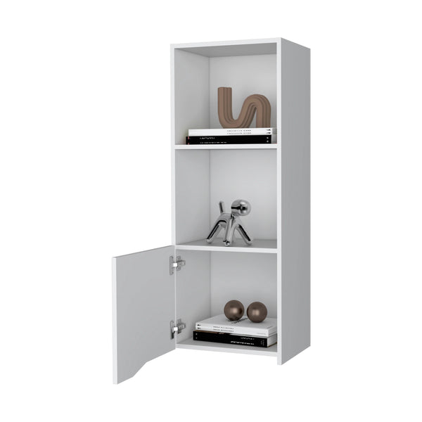 English Elm White Wall Cabinet One Door 43.3"H Modern White Floating Storage with Concealed Shelf for Living Room Decor B062P252131