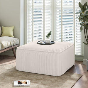 English Elm Upholstered Corduroy Square Ottoman Plywood Frame Sectional Footrest for Living Room Beige N757P414087I