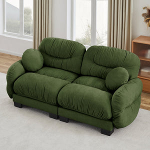 English Elm Pleated Chenille Two Seater Modular Sofa with Curved Armrests and Ergonomic Foam Cushions Green W5656S00046