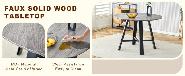 English Elm Table Modern Minimalist 42" Round Dining Set With 4 Ergonomic Pu Leather Chairs In Gray & White W1151S03394-GIGA