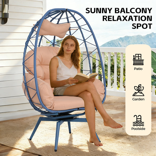 English Elm Oversized Swivel Rattan Egg Chair with Plush Cushions for Patio or Living Room T5880P501006