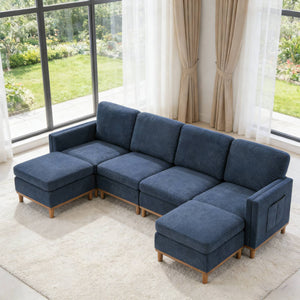 English Elm Modern Modular Sectional Sofa with Plush Cushions and Tapered Legs for Living Rooms Blue W2085S00101