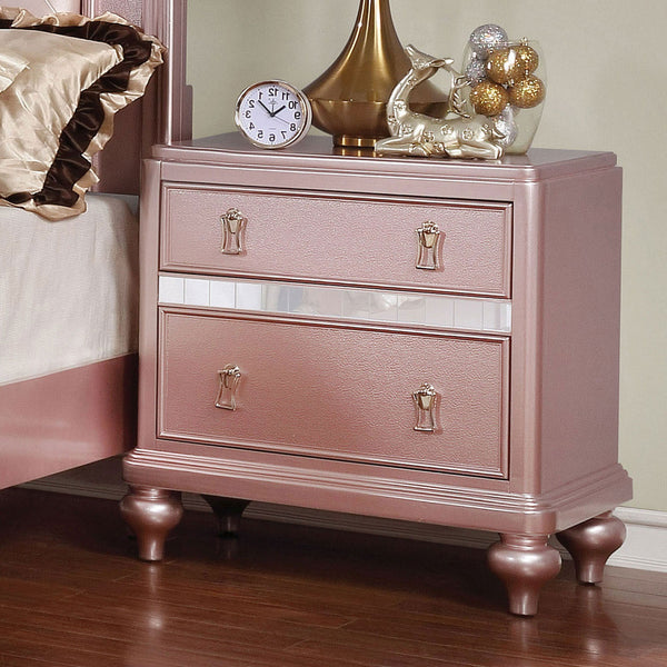 English Elm Elegant Rose Gold Mirrored Nightstand 2-Drawer Bedside Table with Nickel Hanging Knob, Bun Feet Accent B011P372220