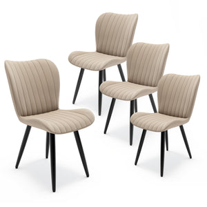 English Elm Set of 2 Armless Faux Leather Dining Chairs with Cushioned Seats and Metal Legs Cream W3316P426940