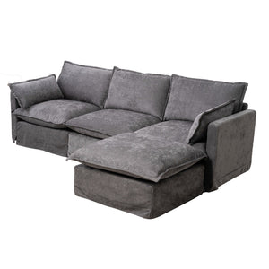 English Elm 93.31" Modular L-shaped Sectional with Movable Ottoman Chenille 4-seat Living Room Sofa Grey W2795S00037