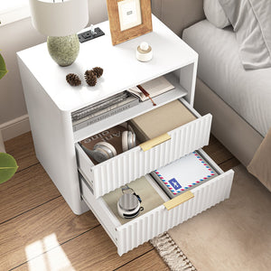 English Elm Nightstand with Usb Charging Ports Ac Outlet Night Light and Cabinet for Bedroom W1321P399421