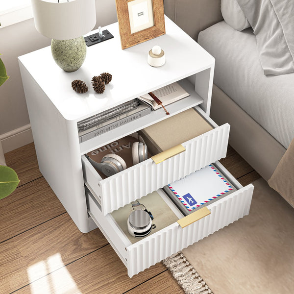 English Elm Nightstand with Usb Charging Ports Ac Outlet Night Light and Cabinet for Bedroom W1321P399421
