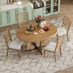 English Elm Trexm Extendable Round Dining Set Oak Veneer Sculptural Base Seats Four to Six Natural ST000131AAD-2026
