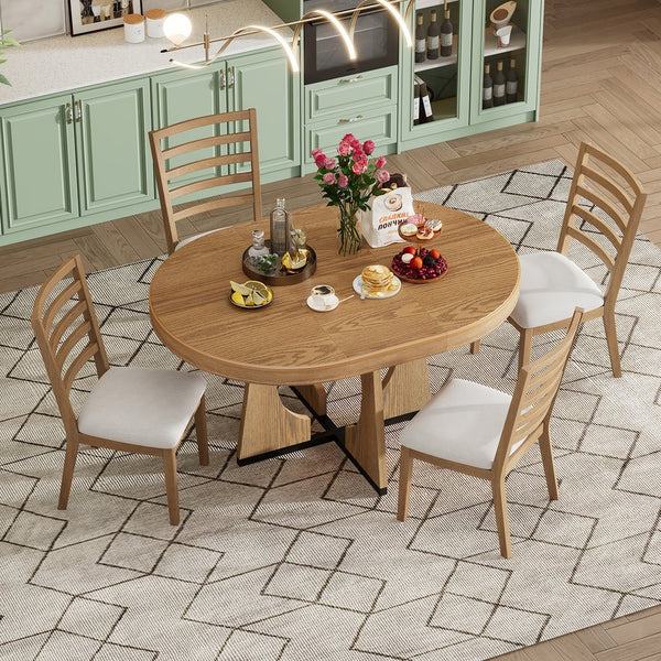 English Elm Trexm Extendable Round Dining Set Oak Veneer Sculptural Base Seats Four to Six Natural ST000131AAD-2026