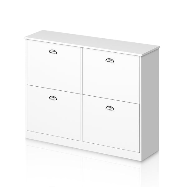 English Elm Shoe Cabinet Slim Flip-Top Rack with 4 Adjustable Drawers, Anti-Tip Entryway Organizer, Compact White W2386P308739