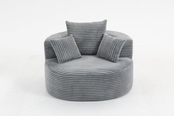 English Elm Full Foam Corduroy Single Seat Lounge Sofa with Lumbar Pillows for Small Spaces Grey W3326P350900