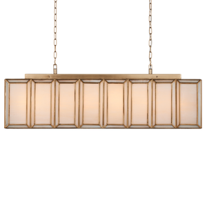 Daze Rectangular Chandelier - Elegant White Milk Glass & Antique Brass Design for Dining Spaces
