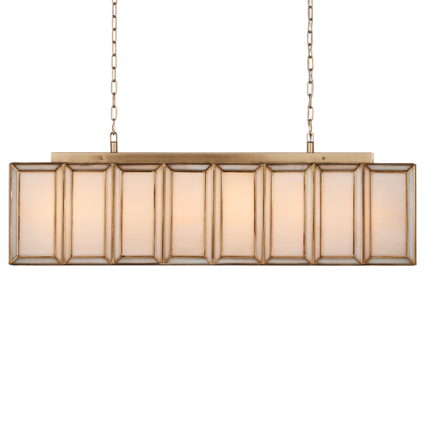 Daze Rectangular Chandelier - Elegant White Milk Glass & Antique Brass Design for Dining Spaces