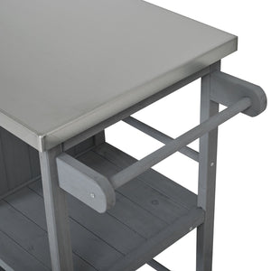 English Elm Foldable Outdoor Kitchen Cart with Stainless Worktop Fir Wood Frame and Lockable Wheels Grey N719P380278E