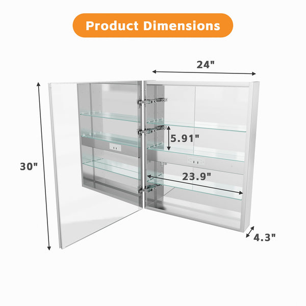 English Elm Wall Mounted Aluminum Medicine Cabinet with Led Lighting Anti-fog Mirror and Shelves W5609P461386