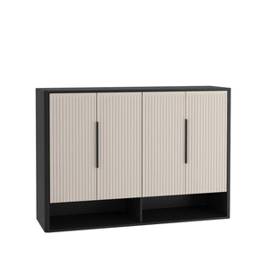 English Elm Shoe Cabinet with Four Doors Adjustable Shelves Entryway Organizer Modern Storage Unit W1321S00040