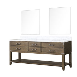 English Elm Grey Oak Double Bath Vanity With Carrara Marble Top & Mirrors - Elegant Storage Solution For Your Bath B2731S01655