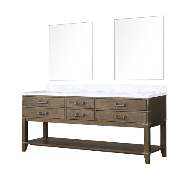 English Elm Grey Oak Double Bath Vanity With Carrara Marble Top & Mirrors - Elegant Storage Solution For Your Bath B2731S01655