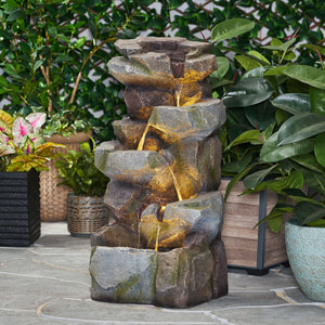 English Elm Christopher Knight Home® - APACHE 4 Tier Fountain Stone Gray - Faux Stone Waterfall with LED Lights, Weather-Resistant 34" 71794.00SGRY