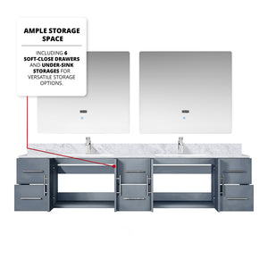English Elm Dark Grey Double Bath Vanity 84" W x 22" D with Carrara Marble Top, Chrome Faucets & LED Mirrors B2731S01051