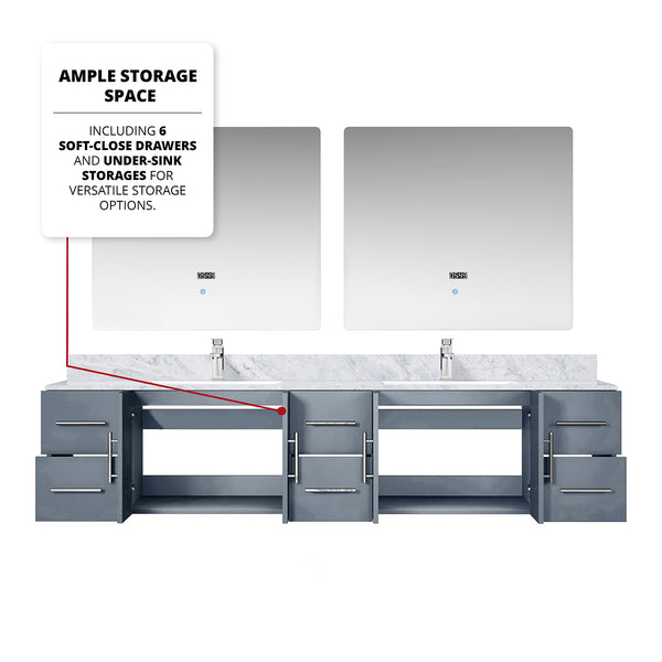 English Elm Dark Grey Double Bath Vanity 84" W x 22" D with Carrara Marble Top, Chrome Faucets & LED Mirrors B2731S01051