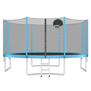 English Elm 14ft Round Backyard Trampoline with Enclosed Safety Net Basketball Hoop and Ladder Blue N739S000003C