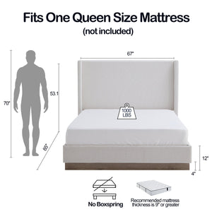 English Elm Hosford Upholstered Wingback Bed - Rustic Minimalist Queen Platform Bed With Cream Boucle Comfort B083P337910