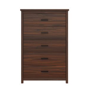 English Elm 4PCS Queen Bedroom Set with Storage Headboard & Built‑In Charging Station, 2 Nightstands, Dresser Walnut 54.25 L x 18.75 W x 9.25 H N733S307937W