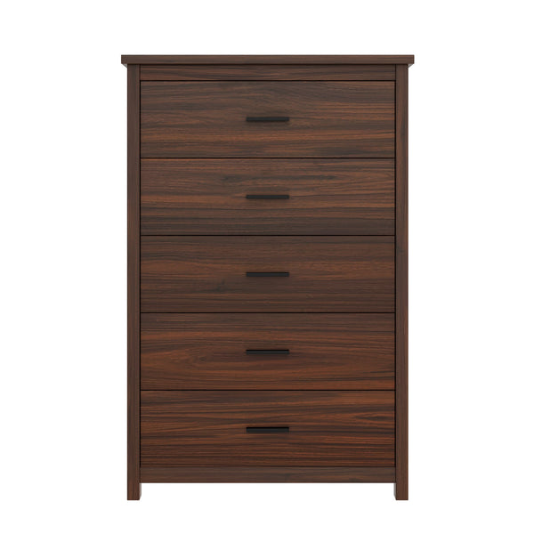 English Elm 4PCS Queen Bedroom Set with Storage Headboard & Built‑In Charging Station, 2 Nightstands, Dresser Walnut 54.25 L x 18.75 W x 9.25 H N733S307937W