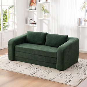 English Elm 71" Chenille Pull Out Sleeper Loveseat Convertible Floor Couch for Dorm or Guest Bedroom Green W3118P388901