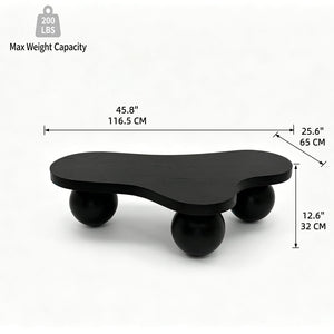English Elm 46 Inch Cloud Shaped Coffee Table with Ash Veneer Top and Sculptural Sphere Legs Black W3935S00006