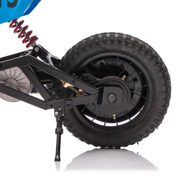 English Elm 24v 250w Kids Off-road Electric Motorcycle with Led Lights Bluetooth and Rear Suspension Blue W1578P203980