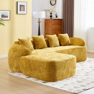 English Elm Yellow Chenille L-Shaped Sofa – Stylish, Space-Saving Comfort With 4 Throw Pillows For Any Room W3612S00019-GIGA
