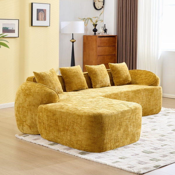 English Elm Yellow Chenille L-Shaped Sofa – Stylish, Space-Saving Comfort With 4 Throw Pillows For Any Room W3612S00019-GIGA
