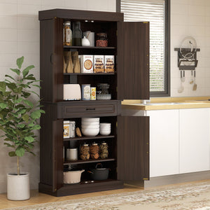 English Elm Homcom 71" Freestanding Kitchen Pantry With 4 Doors, Stylish Storage, Versatile Organization Solution W2225S00050