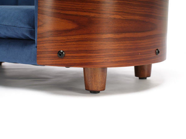 English Elm Scandinavian Elevated Pet Sofa Bed with Walnut Bent Wood Back, Velvet Stain-Resistant Fabric, Cozy Rest Dark Blue W794125923
