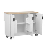 English Elm K&K 51" Fluted Kitchen Island With Drop Leaf, Farmhouse Accent Kitchen Island On Wheels With Internal Storage Rack, Rolling Kitchen Cart With Towel Rack For Kitchen, Dining Room, White Ash