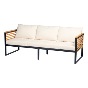 English Elm Outdoor Acacia Wood Iron Pipe 3 Piece Patio Sofa Set with Ottoman Table N757S354898B
