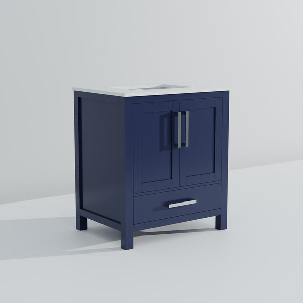 English Elm Navy Blue Bath Vanity 30" W X 22" D With Durable Cultured Marble Top & Ample Storage Solutions B2731P259013