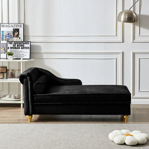 English Elm Modern Black Velvet Storage Chaise Lounge with Gold Legs for Bedroom Living Room W1097P385771