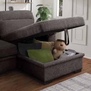 English Elm Kipling Chenille Sleeper Sectional with Storage Chaise and Usb Console Charging Brown B061S00959