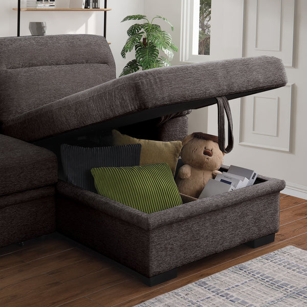 English Elm Kipling Chenille Sleeper Sectional with Storage Chaise and Usb Console Charging Brown B061S00959