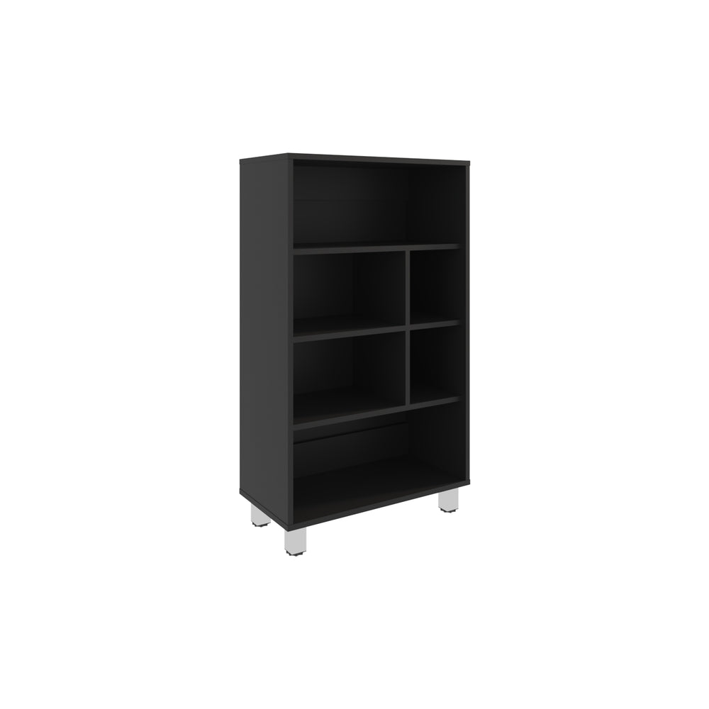 English Elm Bellagio 40" Tall Narrow Four-Tier Shelf Bookcase in Black — 6 Cubbies, 4 Shelves, Space-Saving Durable Design B200P253715
