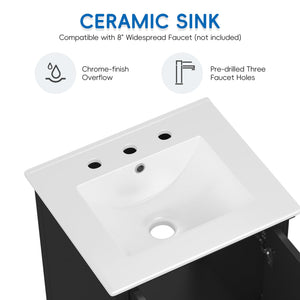 English Elm 20" Bathroom Vanity with Sink Modern MDF Cabinet with Ceramic Top, Drawer, Magnetic Door Stopper Black N725P195132B