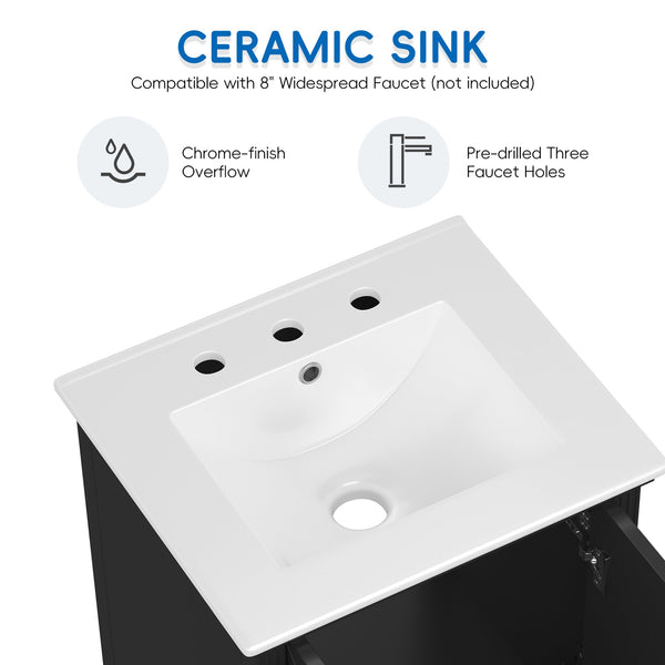 English Elm 20" Bathroom Vanity with Sink Modern MDF Cabinet with Ceramic Top, Drawer, Magnetic Door Stopper Black N725P195132B
